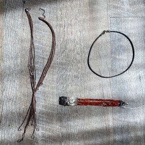 3 set of necklaces&bracelet with leather & carnelian stones-small necklace free